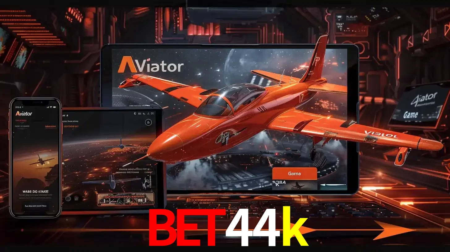 Apresentação tecnológica do jogo Aviator com um avião saindo da tela de um tablet, demonstrando a experiência imersiva em múltiplos dispositivos no bet44k.