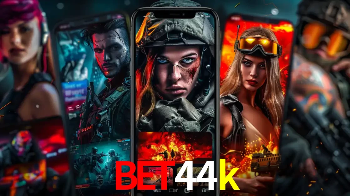 Montagem de telas de celular mostrando diversos personagens, masculinos e femininos, de um jogo de tiro, ilustrando a diversidade de equipes de e-sports para apostar no bet44k.