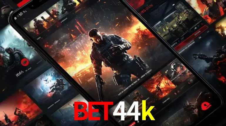 Tela de um celular exibindo uma galeria de jogos de tiro com temática militar, mostrando a variedade de e-sports disponíveis para apostas na plataforma de entretenimento bet44k.