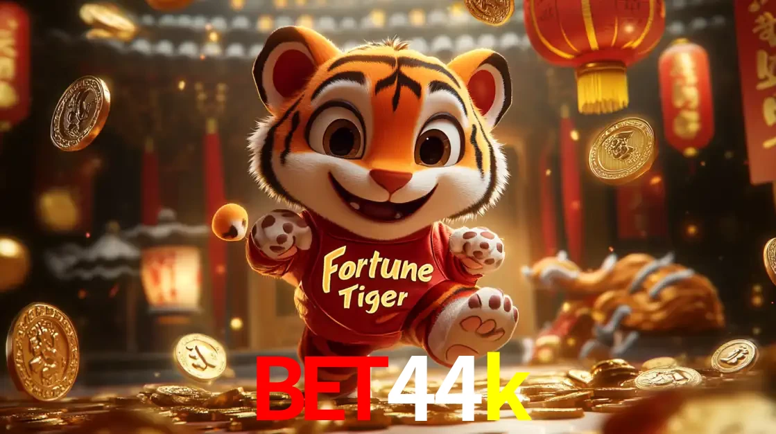 O alegre personagem do Fortune Tiger correndo sobre um caminho de moedas de ouro, simbolizando os grandes prêmios e a diversão do popular jogo de slot do bet44k.